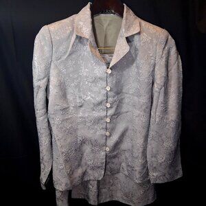 Vintage Silver Floral Jacquard Skirt Suit Set – YanYanShiZhuang – Blazer & Skirt